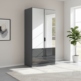 Mulheim 2 Door Basalt Glass Wardrobe with Drawers and Mirror