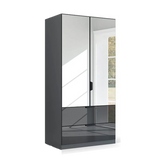 Mulheim 2 Door Basalt Glass Wardrobe with Drawers and Mirror - Pendle Village Furniture