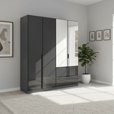 Mulheim 4 Door Basalt Glass Wardrobe with Drawers and Mirror