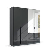 Mulheim 4 Door Basalt Glass Wardrobe with Drawers and Mirror - Pendle Village Furniture