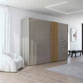 Rauch Tegra Fusion Fango Glass and Wild Oak Sliding Door Wardrobe - Pendle Village Furniture