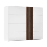 Rauch Tegra Fusion White Glass and Walnut Oak Sliding Door Wardrobe - Pendle Village Furniture