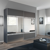 Graphite Sliding Door Wardrobe with Mirror in the Middle fro a quick Delivery