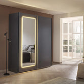 Arezzo Graphite 2 Door Sliding Wardrobe With Integrated LED Lighting - Pendle Village Furniture