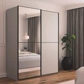 Supreme Duo Silk Grey 2 Door Sliding Wardrobe with Mirror with Black Trims and Door Handles available in 3 with sizes 160cm, 180cm and 200cm