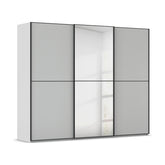 Supreme Duo Silk Grey 3 Door Sliding Wardrobe with Mirror with Black Trims and Door Handles