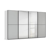 Supreme Duo  4 Door Sliding Wardrobe with Mirror with Black Trims and Door Handles in Silk Grey Colour