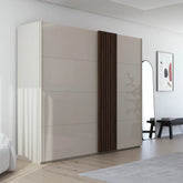 Rauch Tegra Fusion Champagne Glass and Walnut Oak Sliding Door Wardrobe - Pendle Village Furniture