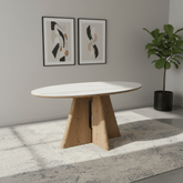 Reese Oval White Marble Effect Ceramic Dining Table – 160cm