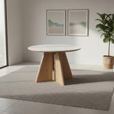 Reese Round White Marble Effect Ceramic Dining Table – 120cm