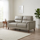 Contemporary 3 seater leather recliner with smooth power function.