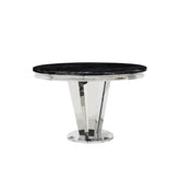 Winsor Round Black Marble Dining Table with 4 Winsor Velvet Knockerback Chairs - Pendle Village Furniture