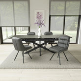 Riley Graphite Sintered Stone Extending Dining Table with Grey Swivel Chairs
