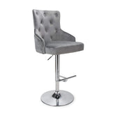 Rimini Height Adjustable Grey Brushed Velvet Bar Stool - Pendle Village Furniture