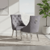 Roma Dark Grey Velvet Lion Knocker Back Set of 4 Dining Chairs