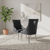 Roma Dark Grey PU Lion Knocker Back Set of 4 Dining Chairs