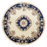 Royal Cream & Blue Round & Half Moon Traditional Hand Tufted Wool Rugs - Pendle Village Furniture