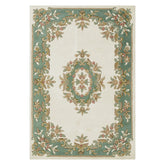 Royal Cream and Green Hand Tufted Wool Traditional Rug - Pendle Village Furniture
