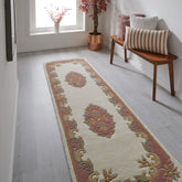 Royal Cream and Rose Hand Tufted Wool Traditional Runner Rug - Pendle Village Furniture