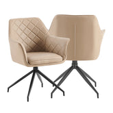 Russo Mink Diamond Stitch Design soft PU Leather Swivel Dining Chairs with arms and Black Metal Spider Style Legs Buy as Set of 4, 6 or 8  Dining Chairs by Pendle Village Furniture