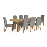 Norman Solid Oak Extending Dining Table and Upholstered Chair Set - Seats upto 10 People - Pendle Village Furniture