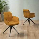 Marcela Mustard Fabric Swivel Dining Armchair - Set of 4