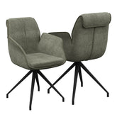 Marcela Olive Fabric Swivel Dining Armchair with Black Metal Legs