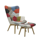 Edward Patchwork Multicolour Accent Living Room Chair with Stool - Pendle Village Furniture