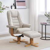 Scandi Faux Leather Swivel Recliner Chair and Footstool - Pendle Village Furniture