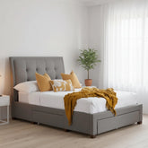 Elegant bed blending classic and modern style.