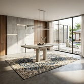 Susan extending dining table in cashmere finish with drop-leaf extension. Stylish 120–160cm modern dining table.