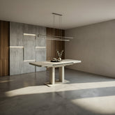 Susan extending dining table in cashmere finish with drop-leaf extension. Stylish 120–160cm modern dining table.