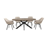 Sussex Dark Oak Dining Table with 6 Sorento Stone Fabric Chairs - Pendle Village Furniture