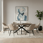 Sussex Dark Oak Dining Table with 6 Sorento Stone Fabric Chairs