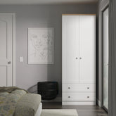Sussex Double Wardrobe with 2 Drawers – Ash White - Pendle Village Furniture