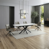 Small White Ceramic Extending Dining Table with 4 Swivel Dining Chairs