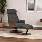 Tallinn Grey Leather Swivel Chair with Footstool - Pendle Village Furniture