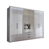Templin 1000 Glass 6 Door 3 Drawers 225cm Hinged Wardrobe Free Assembly - Pendle Village Furniture