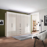 Templin 1000 Champagne Glass 6 Door 3 Drawers 300cm Hinged Wardrobe Free Assembly - Pendle Village Furniture