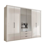 Templin 1000 Champagne Glass 6 Door 3 Drawers 300cm Hinged Wardrobe Free Assembly - Pendle Village Furniture