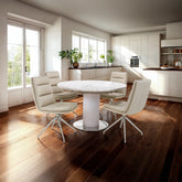 Styled in a room Tamworth Round Extending Dining Table with Nobel Taupe Swivel Dining Chairs