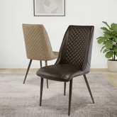 Thora Set of 4 Brown Faux Leather Dining Chairs with Brushed Brass Legs