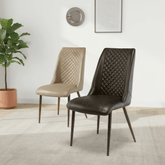 Thora Set of 4 Taupe Faux Leather Dining Chairs with Brushed Brass Legs