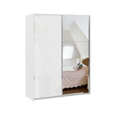 Lumea White Glass & Mirror Sliding Door Wardrobe with Passepartout Frame - Pendle Village Furniture