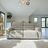 Tokira Elite beige electric recliner 3 seater sofa with modern design.