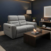 Tokira Elite grey electric recliner 2 seater sofa with modern design.
