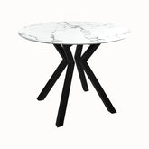 Toronto 110cm White Marble Look Round Dining Table with Tan Leather Dining Chairs - Pendle Village Furniture