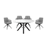 Toronto 120 - 160cm White Marble Duro Top Extending Dining Table with Grey Dining Armchairs - Pendle Village Furniture