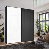 Tulsa White Glass Graphite Carcase Sliding Wardrobe - Pendle Village Furniture