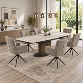 Umbria Travertine Extending Ceramic Dining Table with Swivel Dining Armchairs
